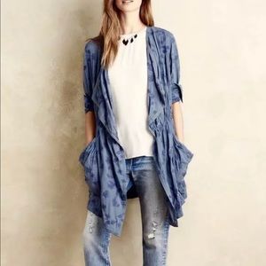 Blue Embroidered Melita Draped Jacket Cover-Up